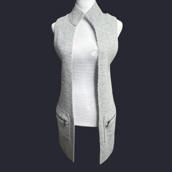 Ann Taylor Factory Gray Sleeveless Cardigan Sweater Ribbed Knit Pockets Size XSP - Picture 1 of 8
